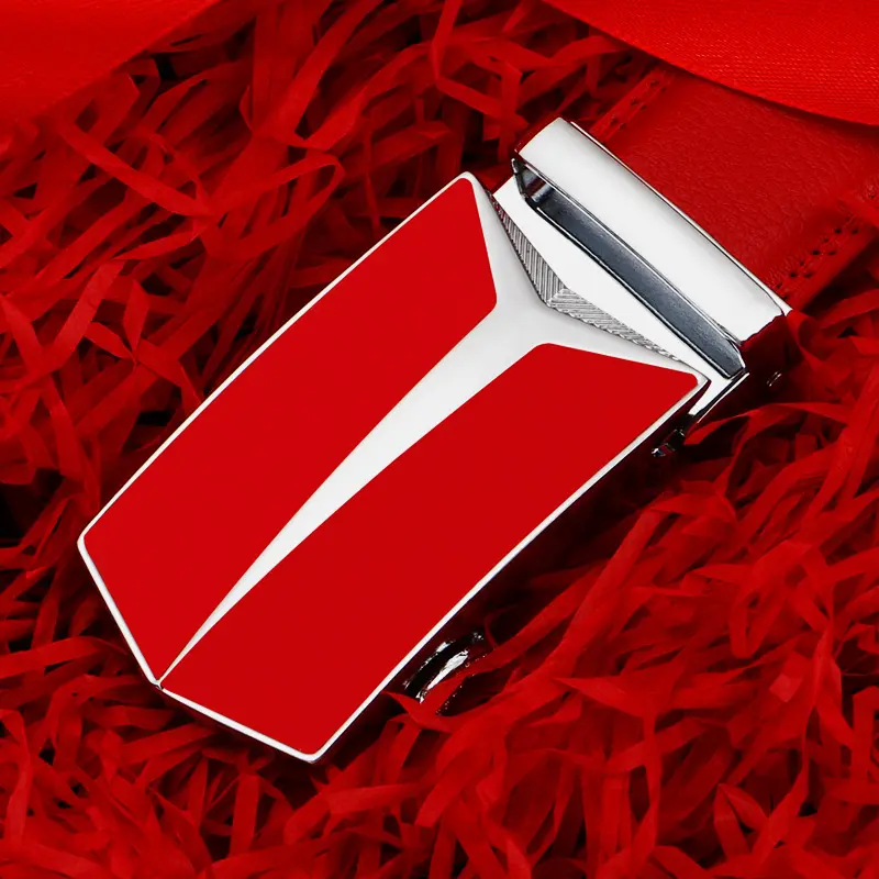 Cintura con fibbia a film rosso 14 pattern cintura da uomo in pelle bovina a due strati con fibbia automatica cintura da uomo casual alla moda per giovani d'affari