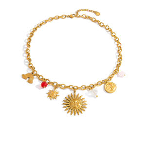 Collier DIY en acier inoxydable couleur or 18 carats avec pendentif soleil et étoile pour femme, chaîne de clavicule à porter au quotidien - Product Image 5