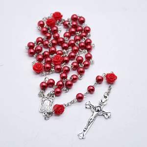 Rosario en Oferta, Perlas de Plástico de 8mm con Cuentas de Flor de Rosa, Medallas de Nuestra Señora de <span class=keywords><strong>Lourdes</strong></span>, Collar con Cruz de Jesús, Cristo, María - Product Image 6