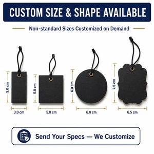 Custom Black Paper Hang Tag <b>Gold</b> Foil Emboss Double Side Print Logo Any Size Cardstock with Black String Cord for Fashion - Product Image 3