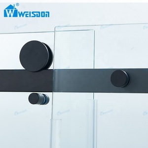 Puerta de <span class=keywords><strong>Bañera</strong></span> Corredera de <span class=keywords><strong>Vidrio</strong></span> <span class=keywords><strong>Templado</strong></span> Sin Marco de Acero Inoxidable de Alta Calidad Weisdon, Color Negro Mate - Product Image 3