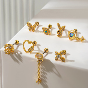 In WT 2024 CZ <span class=keywords><strong>Playboy</strong></span> testa di coniglio a forma di farfalla goccia in acciaio inossidabile orecchio filettato carilagine elica Piercing orecchini gioielli - Product Image 3