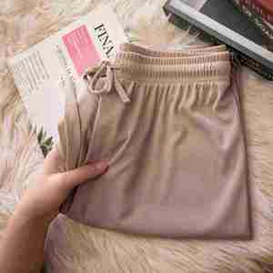 Ice Silk Printed Polyester Fiber Knitted Wide-Leg Pants Women Summer Thin Pleat Loose Straight Drawstring <b>Long</b> Anti-Wrinkle - Product Image 5