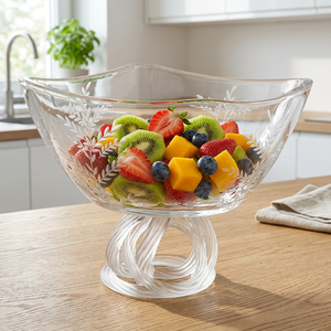 Eco-Friendly American Style Crystal Glass Bowl with Knot Base Leaf Design for Living Room Coffee <b>Table</b> Weddings Snack Serving - Product Image 2