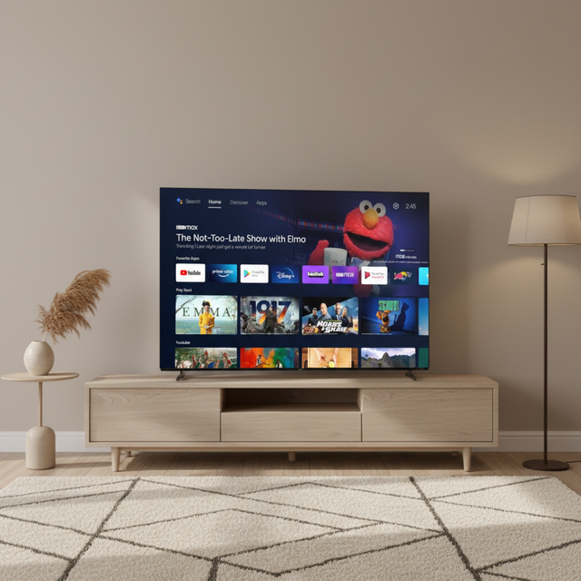 VSTI Brand 55 Inch Android Smart Frameless OLED HDTV 4K Self-Luminous Screen 120Hz Refresh Rate Black Cabinet Kitchen Use Wi-Fi