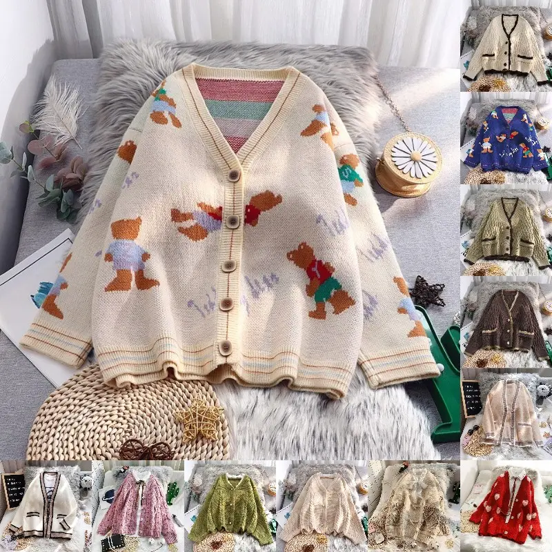 Кардиган для девочек, свитер, плотное пальто, осенняя одежда, новая модель <span class=keywords><strong>свитера</strong></span> в южнокорейском стиле, женский свободный кардиган, женская одежда, 2021