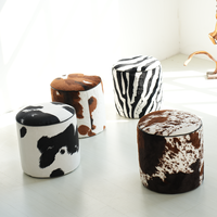 Pouf ottoman en similicuir pelucheux à imprimé animal pour salon, chambre, comme table basse ou repose-pieds pour changer de chaussures