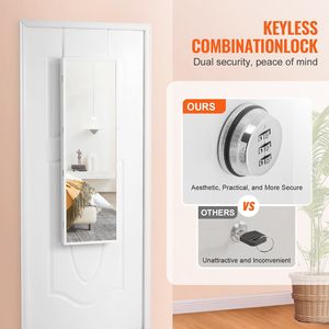 DB Wholesale 47.05in Armoire à bijoux murale verrouillable blanche avec miroir - Product Image 3