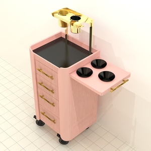 Luxury Black Gold Salon Station with LED Mirror Wall Mounted Barber Styling Desk with Rolling Trolley Cabinet Combo for Hairdres - Product Image 4