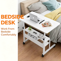 Bureau d'appoint multifonctionnel réglable en hauteur sur roulettes avec double rangement pour la maison, la chambre et le bureau