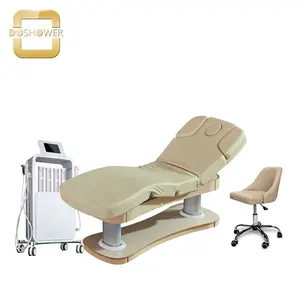 Mesa de massagem elétrica ajustável com 4 motores para madeira de carvalho natural, cama facial elite de salão de beleza, tratamento de massagem e spa