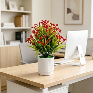 Planta Artificial en Maceta Bonsái con Hierba de Primavera y Baby's Breath de 21.5 cm para Decoración de Escritorio - Product Image 2