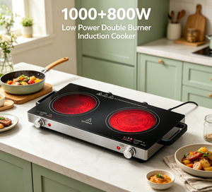 Cocina Eléctrica Portátil de Doble Quemador de 1800W, Estufa Infrarroja de 1000W+800W con Controles Independientes para Uso en Cocina y Exteriores - Product Image 4