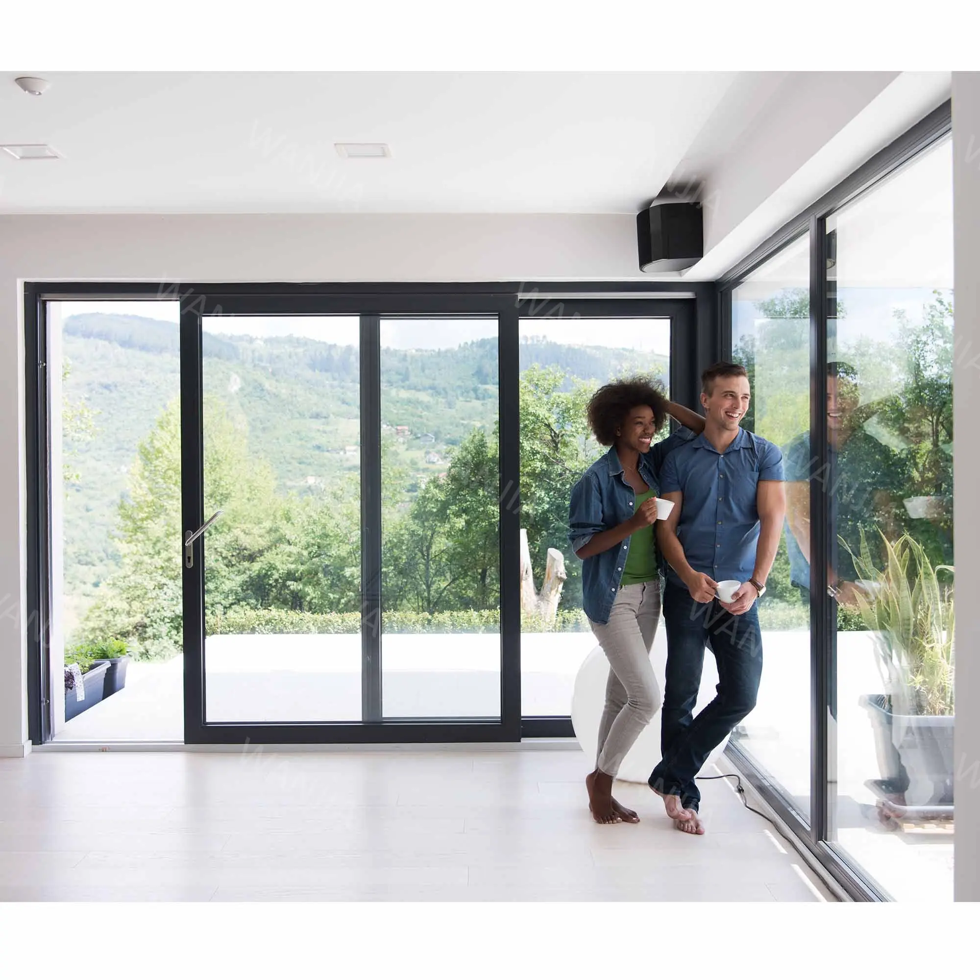 WANJIA aluminium double tempered glass sliding doors high quality energy efficient sliding door
