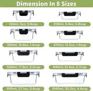 Contenants en verre pour la préparation des repas au micro-ondes avec couvercles hermétiques, verre borosilicate de qualité alimentaire, boîte de conservation des aliments, boîte à lunch vintage - Product Image 4
