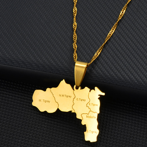 Collane con Ciondolo della Regione del Tigray in Etiopia, Gioielli Africani in Acciaio Inossidabile Argento per Donne e Ragazze con Nome del Villaggio # 237721 - Product Image 3