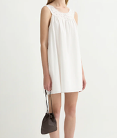 Robe d'été décontractée blanche en coton au crochet pour femme, sans manches, col en dentelle, respirante, coupe droite, taille naturelle