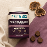 Friandises à mâcher molles aux champignons Turkey Tail pour animaux de compagnie avec mélange antioxydant pour le soutien immunitaire et le bien-être quotidien, saveur poulet, 90 unités