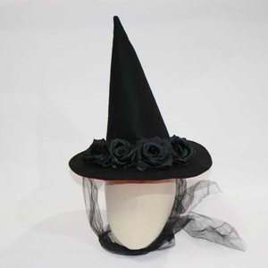 Chapeau pointu <span class=keywords><strong>de</strong></span> <span class=keywords><strong>sorcière</strong></span> d'Halloween avec voile en dentelle rose, chapeau en feutre rose, accessoire <span class=keywords><strong>de</strong></span> tête <span class=keywords><strong>de</strong></span> reine gothique baroque pour mascarade cosplay - Product Image 1