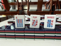 Jeu de Mahjong Bleu de 160 Pièces Gravées, Thème Fête de l'Indépendance Américaine Déesse de la Liberté, Moderne/Classique, Logo Personnalisé Premium