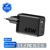 Chargeur GaN 65W Source Factory avec affichage numérique intelligent, charge rapide PD PPS, OTP/OVP/OCP, chargeur mural 3 ports, coffret cadeau premium, câble