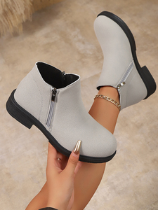 Stivaletti grigi da <span class=keywords><strong>donna</strong></span> con tacco basso alla moda stivali corti comodi Casual alla moda - Product Image 2