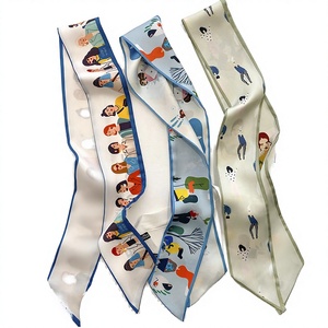 Écharpe-foulard double face en ruban de soie sergé étroit Rongguang pour femme, style japonais et coréen, motif floral, multifonction, décontracté, 85,5x5cm - Product Image 2