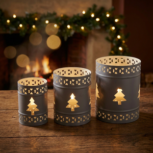 Ensemble de 3 bougeoirs en fer faits à la main, écologiques, sans plomb, motif sapin de Noël, résistants à la chaleur, décoration pour la maison - Product Image 4