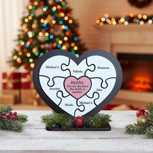 Ornement de puzzle en bois en forme de cœur à motif personnalisé, ornement photo de bureau pour la fête des mères et Thanksgiving - Product Image 1