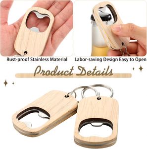Wholesale Bulk Blank Wood <b>Key</b> Chain Opener Custom logo Wooden Handle Beer Keychain Bottle Opener for Gift - Product Image 3