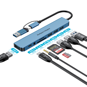 Hub USB <span class=keywords><strong>3</strong></span>.0 8-in-1 con Porte USB 2.0/<span class=keywords><strong>3</strong></span>.0, Lettore SD/TF, Audio <span class=keywords><strong>3</strong></span>.5mm, Splitter in Lega <span class=keywords><strong>di</strong></span> Alluminio per Laptop con Docking Station Type-C - Product Image 1
