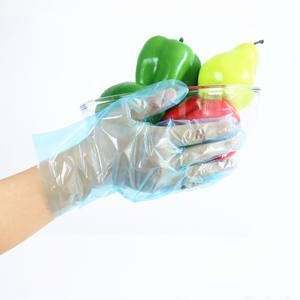 Gants jetables en PEHD bleus pour la préparation alimentaire avec languettes de suspension, gants en plastique gaufré taille unique - Product Image 4