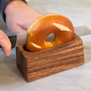 Nouveauté : Outils de cuisine pour le petit-déjeuner, support en bois d'acacia naturel, coupe-bagels, <span class=keywords><strong>trancheuse</strong></span> à bagels, coupe-bagels en bois - Product Image 2