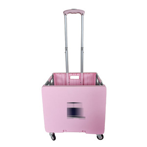 Vente en gros de caddie pliante en plastique Chariot utilitaire pliable à 4 roues Chariot à roulettes portable à 4 roues Coffre de supermarché 50L - Product Image 2