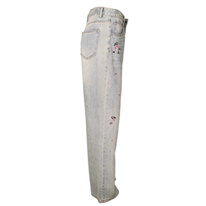 Jeans a Vita Alta e Gamba Dritta da Donna, 100% Cotone Organico, Lavaggio Vintage, Ricamo 3D e Strass - Product Image 4
