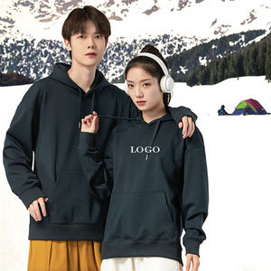 High Quality Unisex 460g Heavyweight Solid Slim Fit Casual Autumn Hoodie <b>Fleece</b>-Lined Pullover Hooded Stand Collar Sweatshirt - Product Image 3