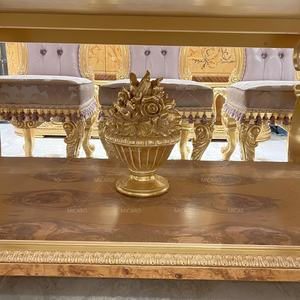 Juego de comedor de oro <span class=keywords><strong>barroco</strong></span> real, mesa de comedor tallada de madera con 8 sillas - Product Image 6