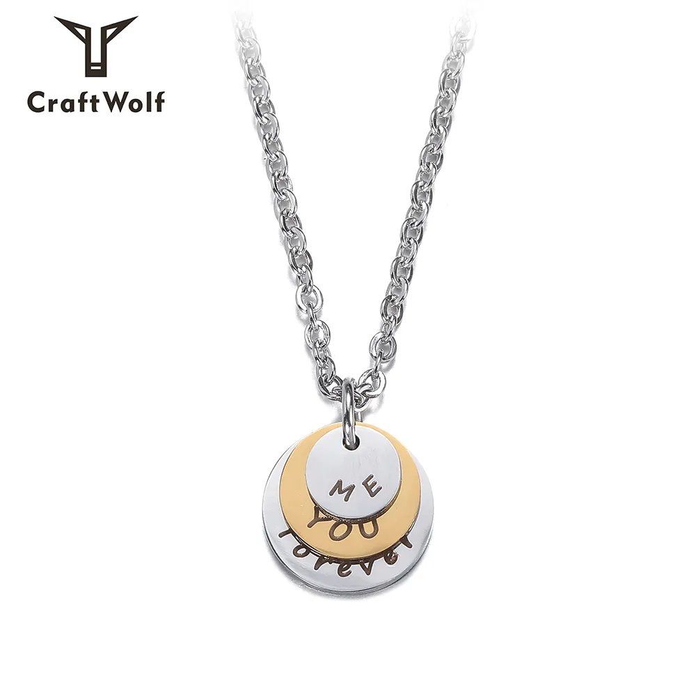 Craft Wolf Factory Direct Wholesale Fashion Design 3 Pcs Round Pendants Engraved Text Stylish Necklace