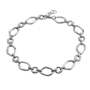 yunnique Geometric Elliptical Link <b>Chain</b> Necklace Unisex Everyday Wear Silver Tone <b>Titanium</b> Steel Clavicle <b>Chain</b> XYN0247 - Product Image 5