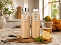 Échantillon gratuit 150ml/250ml/280ml/350ml/400ml/500ml Bouteille en verre carrée transparente pour jus de fruits avec bouchon à vis hermétique