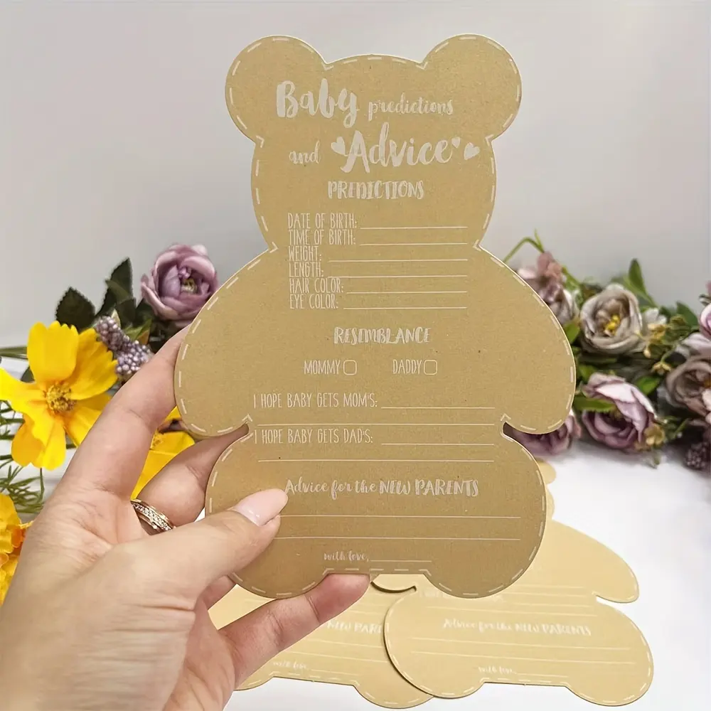 Kraft Paper Boy or Girl Baby Shower Games Activities Card Bear Shaped Prediction and Advice Cards