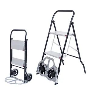 Multifunction 2 Steps Hand Ladder Trolley Warehouse Handling Foldable Trolley Cart 250 kg Capacity