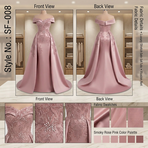 Robe de soirée longue élégante en satin rose fumé, épaules dénudées, longueur au sol, pour occasions formelles - Product Image 3