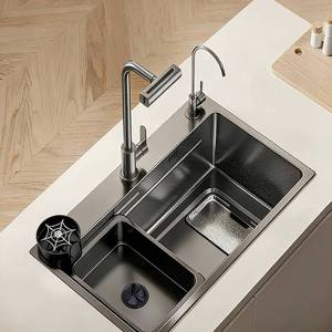 Modern Black Nano Matte Single Bowl Undermount Rectangular Stainless Steel <b>Kitchen</b> <b>Sink</b> with Customizable Options - Product Image 5