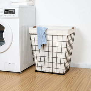 75L Adult Square Stainless Steel Wire Laundry <b>Hamper</b> with Removable Liner Natural Bathroom Standing Type - Product Image 4