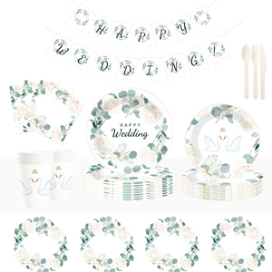 Juego de vajilla desechable para fiestas DAMAI, platos de papel con diseño floral de hojas verdes para suministros de boda, para 8 personas. - Product Image 1