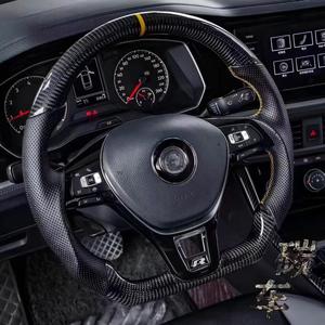 พวงมาลัยคาร์บอนไฟเบอร์แบบกำหนดเองสำหรับ VW Golf 6 7 8 GTI ID3 MK8 ID4 CC พร้อมตัวตัดสีแดงและแต่งขอบสีแดงเงิน - Product Image 6