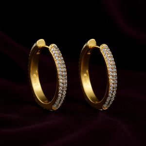 Orecchini a Cerchio in Oro Massiccio 18K con Diamanti, Taglio Brillante Rotondo in Oro Bianco, Classici da Donna per Uso Quotidiano - Product Image 2
