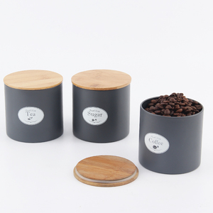 Deluxe <span class=keywords><strong>nero</strong></span> <span class=keywords><strong>opaco</strong></span> rivestimento in metallo contenitore con coperchio in legno di bambù ermetico, secchio per la conservazione degli alimenti - Product Image 4