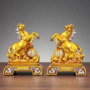 Adornos de caballo de resina epoxi dorada, arte popular, sala de estar de la suerte y oficina, decoración de estudio, artesanías, regalos de apertura - Product Image 1